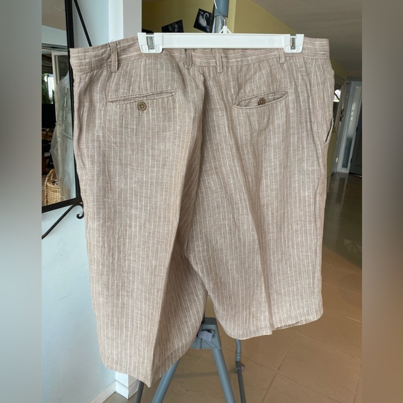 Havana Nines Men’s Shorts 100% Linen Tan w/white pin-stripes Sz 40 Excel cond - Picture 6 of 8